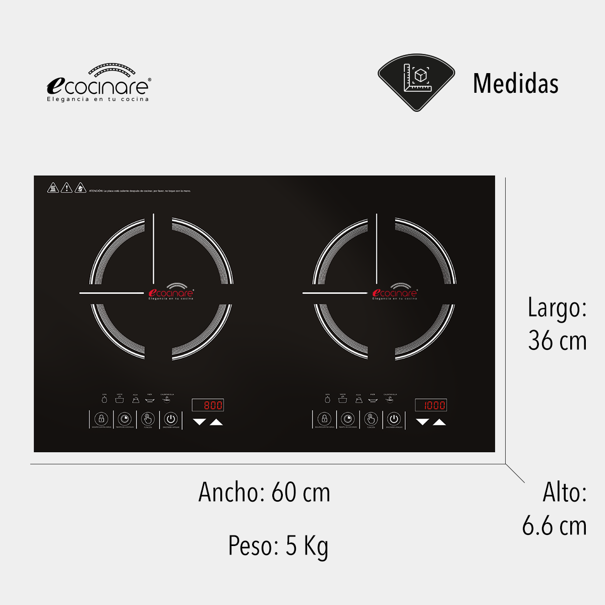 Parrilla de Inducción Magnética de 2 Quemadores Ecocinare Parrilla de Inducción Magnética de 2 Quemadores Ecocinare